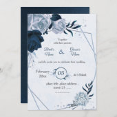 Invitation mariage géométrique marine et bleu poussiéreux (Devant / Derrière)