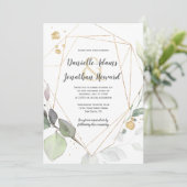 Invitation Mariage géométrique Meadow Green et Feuilles Gold (Debout devant)