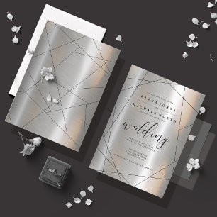 Invitation Mariage Géométrique Métallique ID648 Argent/Noir