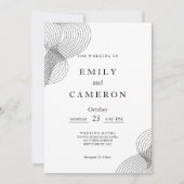 Invitation Mariage géométrique minimaliste blanc noir (Devant)