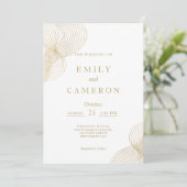 Invitation Mariage géométrique minimaliste en or blanc (Debout devant)