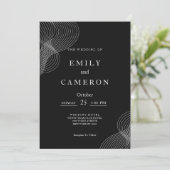 Invitation Mariage géométrique minimaliste noir blanc (Debout devant)