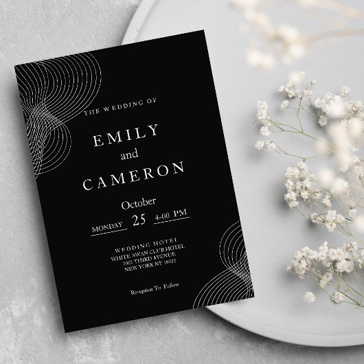 Invitation Mariage géométrique minimaliste noir blanc