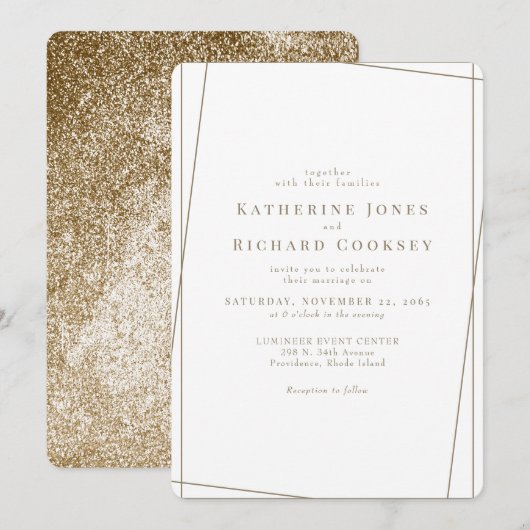 Invitation Mariage géométrique moderne blanc et or (Devant / Derrière)