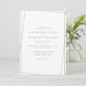 Invitation Mariage géométrique moderne blanc et or (Debout devant)