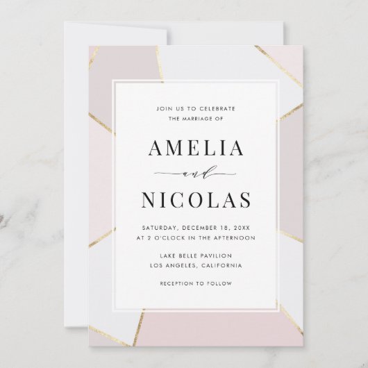 Invitation Mariage géométrique moderne Blush et Gold Foil (Devant)