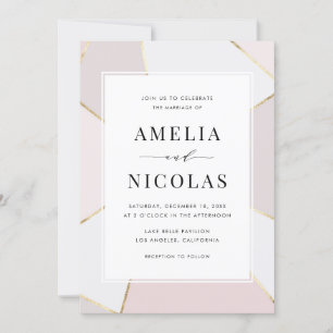 Invitation Mariage géométrique moderne Blush et Gold Foil