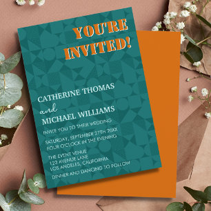 Invitation Mariage géométrique moderne coloré vert et orange