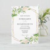 Invitation Mariage Géométrique Moderne Élégant de Verdure (Debout devant)