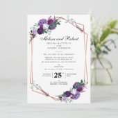 Invitation Mariage géométrique moderne et floral violet (Debout devant)
