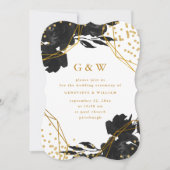 Invitation Mariage géométrique moderne Faux Floral Noir Or (Devant)