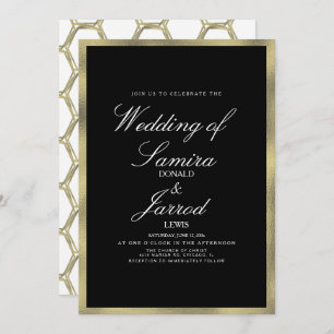 Invitation Mariage géométrique moderne Faux Gold Black