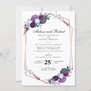 Invitation Mariage Géométrique Moderne Fleur Violet