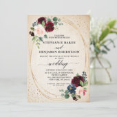 Invitation Mariage géométrique moderne Floral de la Marine Ro (Debout devant)