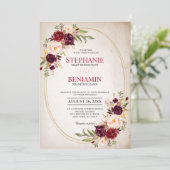 Invitation Mariage géométrique moderne Floral de la Marine Ro (Debout devant)