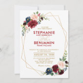 Invitation Mariage géométrique moderne Floral de la Marine Ro (Devant)