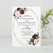 Invitation Mariage géométrique moderne Floral de la Marine Ro (Debout devant)