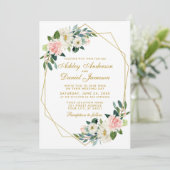 Invitation Mariage géométrique moderne Floral Rose or G (Debout devant)