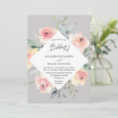 Invitation Mariage géométrique moderne gris rose (Debout devant)