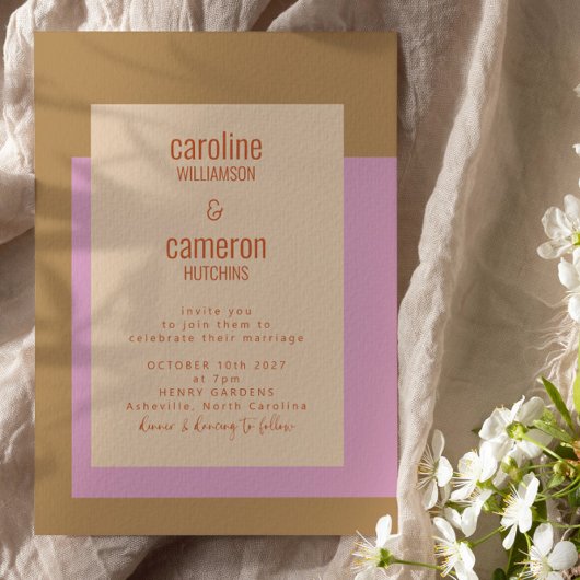 Invitation Mariage géométrique moderne Lilac Gold Terracotta