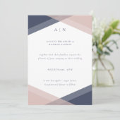 Invitation Mariage géométrique moderne Monogramme Navy & Blus (Debout devant)