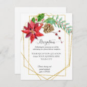 Invitation Mariage géométrique moderne Noël Rouge Floral Or (Devant / Derrière)