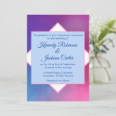 Invitation Mariage géométrique moderne rose et bleu (Debout devant)