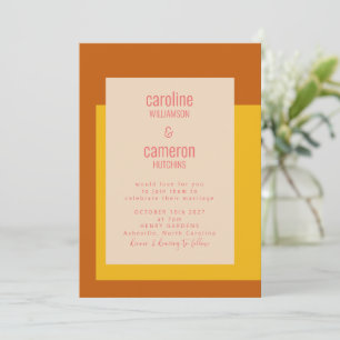 Invitation Mariage géométrique moderne rose jaune en terre cu