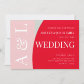 Invitation Mariage Géométrique Moderne Rose Rouge Clair (Devant)