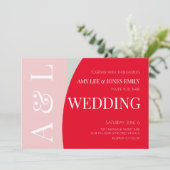 Invitation Mariage Géométrique Moderne Rose Rouge Clair (Debout devant)