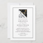 Invitation Mariage géométrique monogramme chic marbre et feui (Devant)