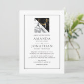 Invitation Mariage géométrique monogramme chic marbre et feui (Debout devant)