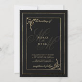 Invitation Mariage géométrique noir arc en or monogramme init (Devant)