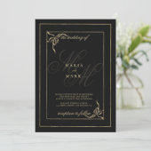 Invitation Mariage géométrique noir arc en or monogramme init (Debout devant)
