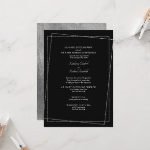 Invitation Mariage Géométrique Noir Formel & Argent Métallisé