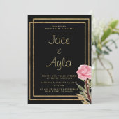 Invitation Mariage géométrique noir or rose menthe rose (Debout devant)