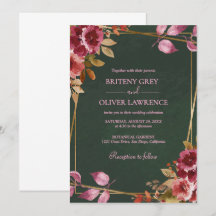 Mariage Géométrique Or Bordeaux et Floral Vert