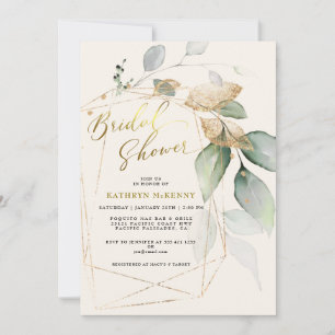 Invitation Mariage géométrique or eucalyptus verdure Bridal S