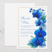 Invitation Mariage Géométrique Or Orchidée Bleue (Devant / Derrière)