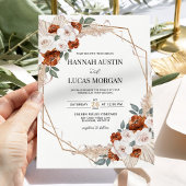 Invitation Mariage géométrique Orange Boho Floral or rouille