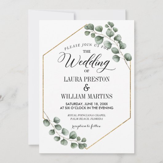 Invitation Mariage géométrique Parties scintillant Eucalyptus (Devant)