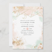 Invitation Mariage géométrique Pastel Green et Blush (Devant)