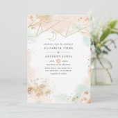 Invitation Mariage géométrique Pastel Green et Blush (Debout devant)