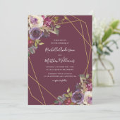 Invitation Mariage géométrique Plum Floral Or Automne (Debout devant)