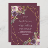 Invitation Mariage géométrique Plum Floral Or Automne (Devant / Derrière)
