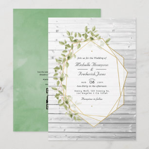 Invitation Mariage géométrique QR Code RSVP avec verdure rust