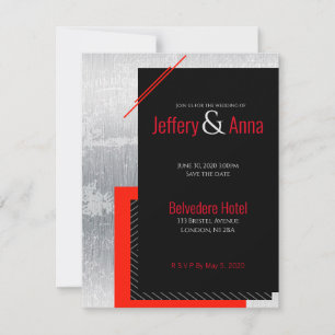 Invitation Mariage géométrique rayures rouges, noires, grises