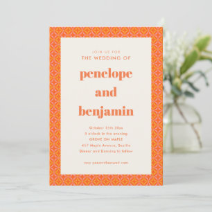 Invitation Mariage Géométrique Rétro Rose Orange Moderne