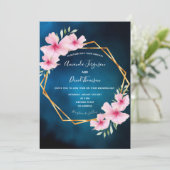 Invitation Mariage géométrique rose bleu foncé (Debout devant)