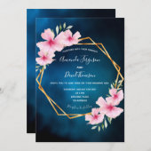 Invitation Mariage géométrique rose bleu foncé (Devant / Derrière)